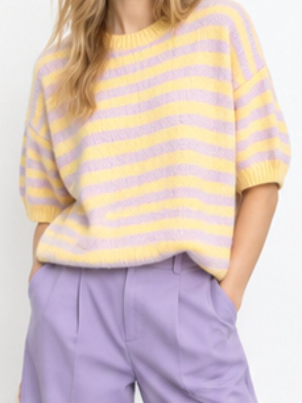 Lavender Yellow Half-Sleeve Sweater